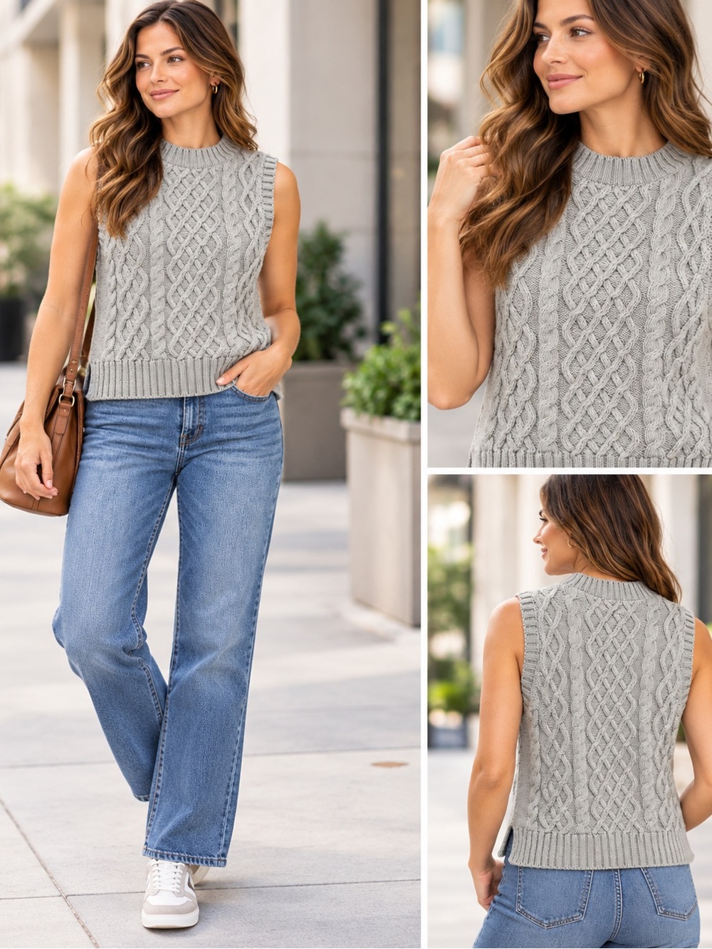 Caslon 100% Pima Cotton Gray Cable Knit Sweater Vest S